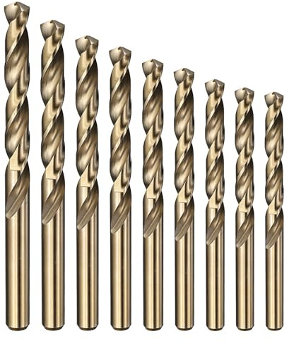 PATIKIL 9 Pack 1/16-3/8 Drill Bit Set M2 High-Speed Steel for Metal | Jobber Straight Shank Bits Kit for Metal Steel Wood 135 Degree Split Point Gold Finish