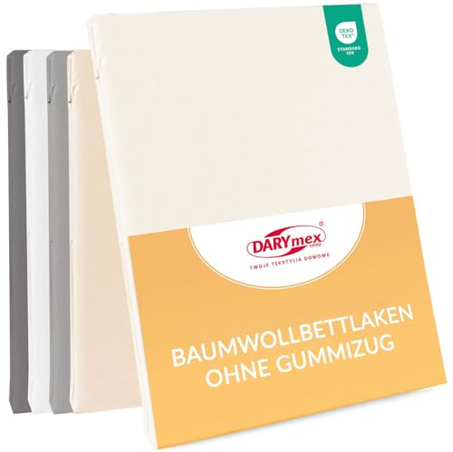 Darymex Flaches Laken ohne Gummizug, 160x205 cm, Baumwolle, Ecru | Betttuch, weiches Bettlaken, strapazierfähige Baumwolle, atmungsaktiv, für Matratzen 160x200 cm