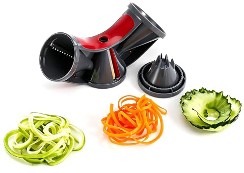 MANBA Espiralizador de Verduras, Espaguetis Calabacín Vegetable | Espaguetis Calabacín Máquina, Cortador Manual Verduras, 3 Cuchillas Acero Inox, Zanahoria Pepino, BPA Free, Apto Lavavajillas