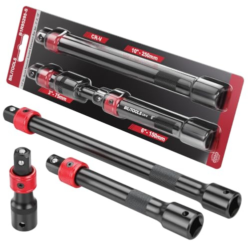 BILITOOLS Rallonge Cliquet 1/2 à Verrouillage 3 Pièces | Rallonges de Douille à Déverrouillage Rapide, 75, 150 et 250 mm, Acier Chrome-Vanadium