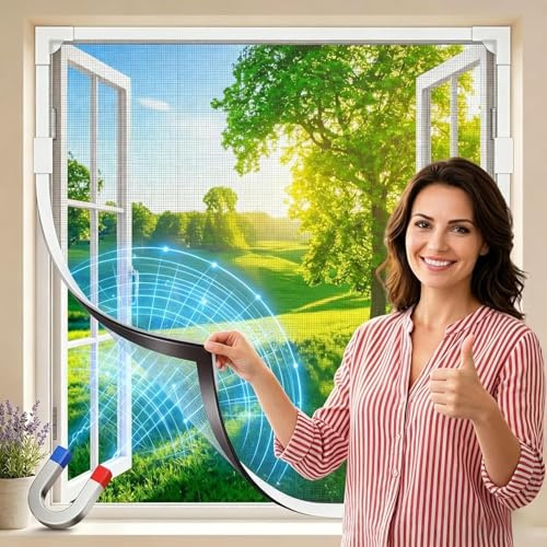 Zanzariera per Finestre Universal con Magnetica e Serrature, Zanzariera Magnetica Finestra Ritagliabile per Finestre Fino a 120 x 130cm, Zanzariera Adesiva Facile Installazione Senza Forare