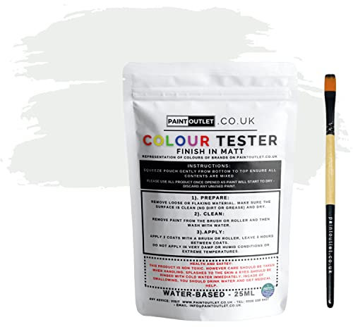 HQC Paint Wall and Ceilings Matt | Sample Colour Tester Pot with Brush | Quick Drying Quality Interior Paint | Contemporary Finish | Light Grey Colour 25ml