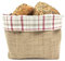 Gaidra Cesto Pane Cestino Portapane in Tessuto Iuta e Cotone Doubleface - Sacchetto di Design Fatto con qualità Artigianale in Fibre Naturali - Quadretti, Rosso, 20 x 20 x 10 cm