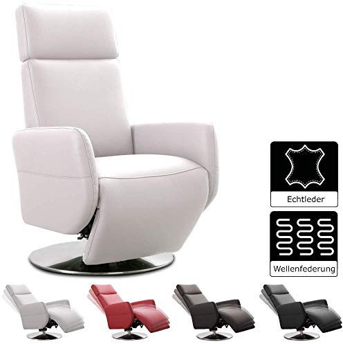 CAVADORE Cobra - Poltrona TV in vera pelle, con funzione relax, regolabile senza livelli preimpostati, ergonomia S, portata fino a 130 kg, 71 x 108 x 82 cm, colore: Bianco