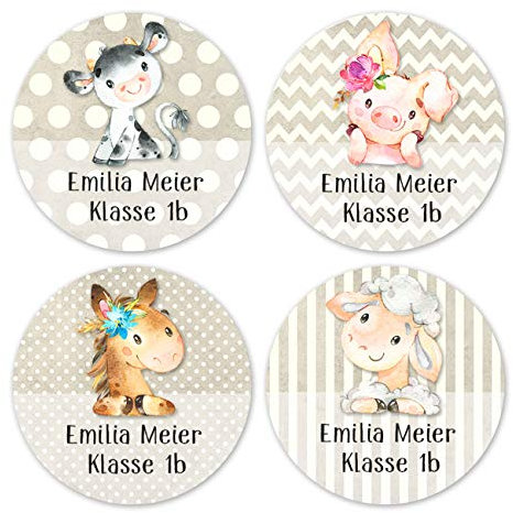 Papierdrachen 24 individuelle Namensaufkleber zum Markieren von Heften und Schul-Büchern - Bauernhof - personalisierte Sticker für Kinder - Geschenk zur Einschulung - Schulbuchetiketten