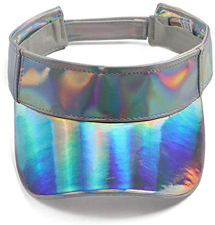 JOYKK Unisex Leder Leere Top Baseball Cap Metallic Rave Hologramm reflektierende breiter Krempe angepasst Sonnenblende Hut - 3# Silber