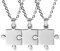 JewelryWe Schmuck 3pcs Edelstahl Matching Puzzle Anhänger Paare Freundschaft BFF Familie Halskette Set Silber