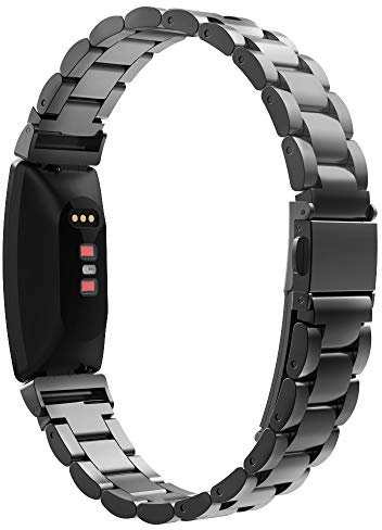 MoKo Metall Armband Kompatibel mit Fitbit Inspire 2/HR/Inspire, Edelstahl Ersatzarmband Uhrenarmband für Damen Herren, Schwarz
