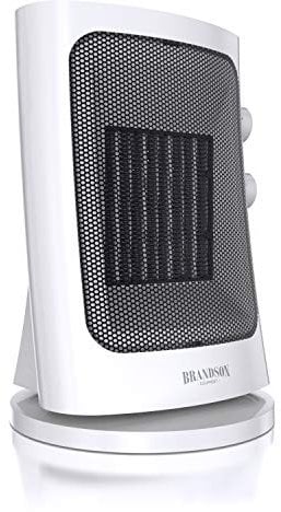 Brandson - Heizlüfter mit zwei Leistungsstufen - Heizlüfter Badezimmer energiesparend leise - stufenlose Temperaturregelung - Keramik Heizelement - Thermosicherung - Heizung Heater - weiß
