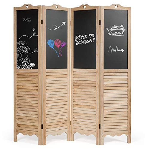 Giantex 4 Panel Room Dividers, 5.7 Ft Folding Privacy Screen with Chalkboard Panels, Freestanding Partition Room Divider Screen Panel for Bedroom, Office