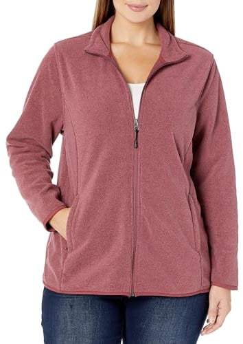 Amazon Essentials Damen-Fleecejacke, Klassische Passform, Durchgehender Reißverschluss, weiche Fleecejacke (erhältlich in Übergröße), Burgundy Heather, Größe M