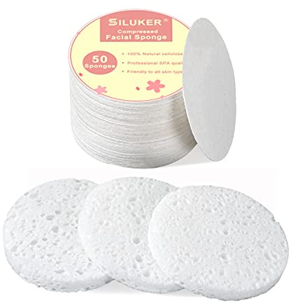 SILUKER 50-Count Compressed Facial Sponges for Daily Face Cleansing, White