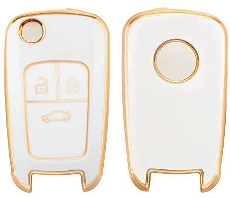 kwmobile Autoschlüssel Hülle kompatibel mit Opel 3-Tasten Klapp Autoschlüssel - Schlüsselhülle Silikon Cover - Weiß Gold