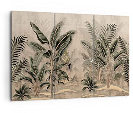Moderne Impression sur Toile Forêt Feuille Arbre Image Tableau Decoration Murale 105x70cm Deco Cadre Décoration Salon Chambre Triptyque 3 parties Tableaux Decoratifs Muraux Art Wall CE105x70-5101