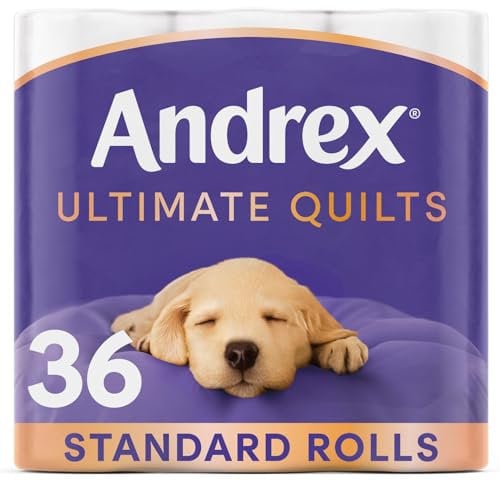 Andrex Ultimate Quilts Toilet Tissue 36 Rolls, Air Pocket Technology for Soft, Thick Sheets - Bulk Pack of 36 Quilted Toilet Rolls, FSC Certified