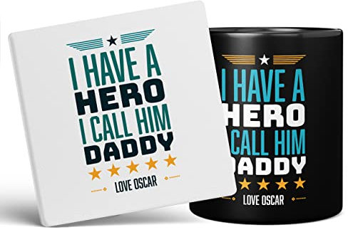 Mug Monster - I Have A Hero I Call Him Daddy Tasse, Vatertagsgeschenk von Young Son – Keramik-Kaffeetasse, Geschenk für Männer oder Frauen, extra große und riesige Tasse erhältlich, 325 ml schwarze