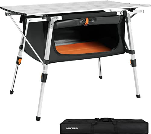 HEYTRIP Klappbarer Campingtisch mit Aufbewahrungstasche, aufrollbar, Aluminium, tragbar, Strandtisch, höhenverstellbar, Picknicktisch, Grau