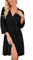 PrinStory Damen Bademantel Leichter Frauen Morgenmantel V-Ausschnitt Kimono Robe Gestrickt Lässig Morgenrock (Schwarz, XL)