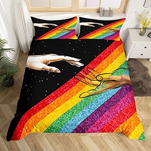 Regenbogen Pride Bettbezug Set M Größe, Bunte Hand gezeichnete Bettwäsche Set Träumende Sternenhimmel Trost Cover für Teens Mädchen Jungen Paar Romantische Liebe Quilt Cover,1 Kissenbezug