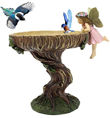 Snner 1PC Angel Fairy Bird Bath Bowl Feeder for Garden, Resin Ornament Sculpture, Weather Resistant, Freestanding, Bird Feeder