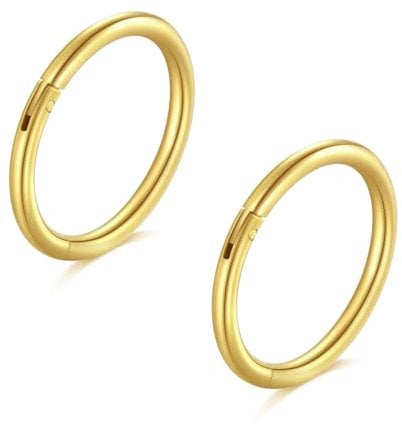 Longita 2 Stück Nasenpiercing Ring, 316L Chirurgenstahl Nasenring, 16G Septum Clicker Ring, Helix Conch Knorpel Tragus Piercing Ohr Innendurchmesser 6MM Gold