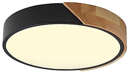LIGKIN LED Deckenlampe Holz 18W Deckenleuchte Rund 24cm Warmes Licht 3000K Durchmesser Modern Küchenlampe Lampe Wohnzimmer für Balkon Flur Babyzimmer Schlafzimmer Esszimmer (Schwarz)
