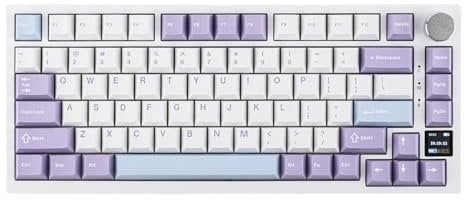EPOMAKER Ajazz AK820 Pro Gasket Mechanische Tastatur mit Kabel/Bluetooth/kabellos, TFT Bildschirm, beleuchtet RGB, Schalldümpfende Foam für Win/Mac/PC (White Purple, Ajazz Flying Fish Switch)