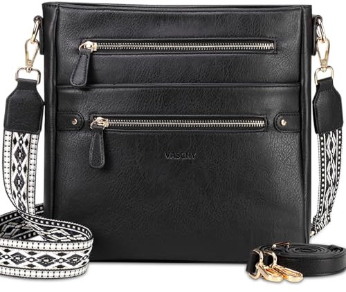 VASCHY Umhängetasche Damen, Vegan Leder Handtasche Hobo Tasche Gesteppte Halbmond Crossbody für Frauen Schwarz