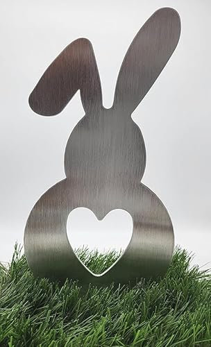 ARTTEC Hase Stecker (Alu satiniert) (30 cm) - hochwertige Gartendeko aus Metall - Alu Deko für Garten, Balkon & Terasse - Metall Gartenstecker - Made in Germany