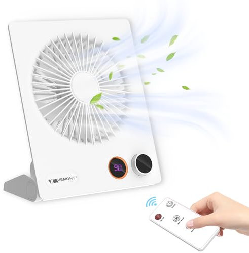 VEMONT Mini Tischventilator, USB Ventilator,5000mAh Akku-Ventilator,180°Kippbarer tragbarer Ventilator mit Fernbedienung, stufenlose Geschwindigkeit, starker Wind, leise hängende Ventilatoren-Schwarz