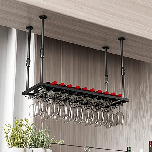 Casier à Vin, Casier à vin Porte-bouteille de vin de type plafond Porte-bouteille de vin suspendu Verre à vin Laissez étagère à verres à pied Présentoirs de stockage de vin pour chambre/cave à vin/bar