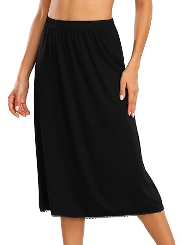 Vlazom Women's Half Slips Elegant Lace Petticoats Soft Modal Waist Slips Long Underskirt for Under Dresses Skirts Size UK 6-24