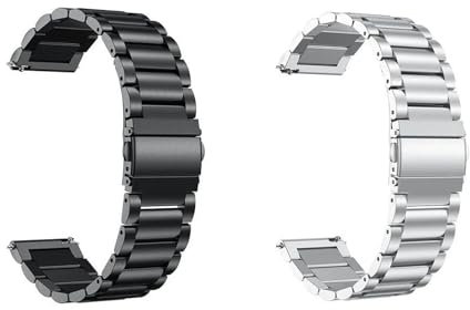 2 Stück Metall Armbänder Kompatibel mit Pebble Time Steel Armband für Damen Herren, Edelstahl Metall Ersatz Armband für Pebble Time Steel Uhrenarmband, Schwarz+Silber