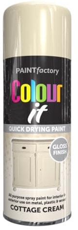 AlezyB - 6 x Cottage Cream 400ml All Purpose Spray Paint | Use on Metal, Wood, Plastic and Multipurpose Aerosol Professional Quality Perfect Finish, for Interior Exterior and Excellent Coverage