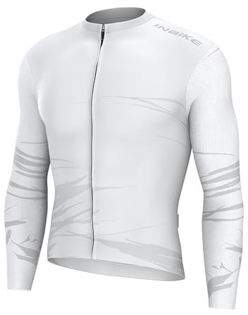 INBIKE Men's Cycling Jersey with Long Sleeves MTB Jersey Breathable Quick Drying Mountain Bike T-Shirts, White, XXL