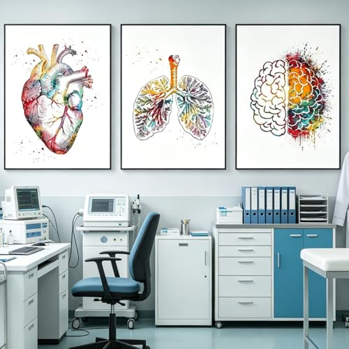 WZXGHE Anatomie Medizin Poster 40x60cm,mit Blumen Herz, Lunge und Gehirn leinwandbilder Set, für Arztpraxis, Krankenhaus und Klinik,Ungerahmt (D, 3x40x60cm, Ungerahmt)