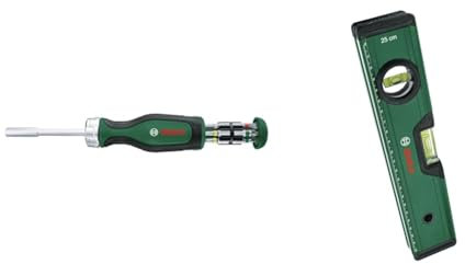 Bosch Home and Garden Rachet Screwdriver with 12 Bits + Spirit Level 25 cm