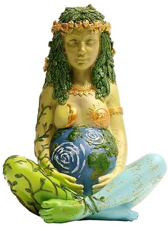 TTZGMTRC Mutter Erde Statue, Fruchtbarkeit Natur Gaia Göttin Statue, Haushalt Harz Skulptur Ornament, Geschenke für Angehörige und Freunde,Grün