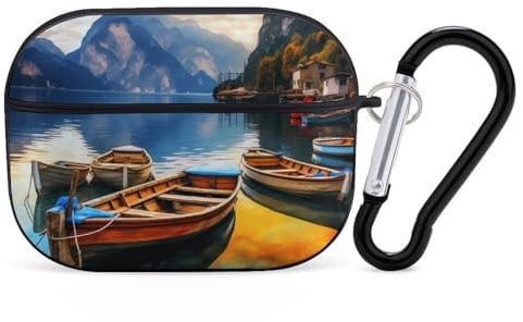 Mountain Fishing Boats Earphone Case PC Bluetooth Earbud Case Compatible with Airpods Pro Black-style
