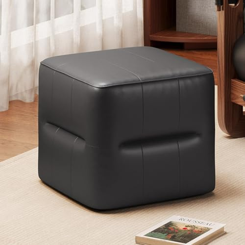 Miuuod Pouf cube, siège ottoman, repose-pieds en cuir synthétique noir, tabouret de maquillage pour salon, chambre à coucher, chambre d'enfant, pouf de sol confortable pour la décoration intérieure