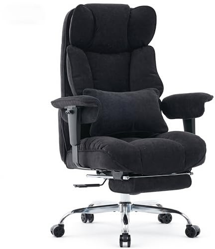 Efomao Desk Office Chair, Big and Tall Fabric Executive Chair with Footrest, High Back Ergonomic Computer Chair, 200KG Heavy Duty Breathable Reclining Plush Padded Desk Chair for Home