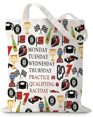 Tragetasche mit Rennmotiv, strapazierfähige Canvas-Tragetasche mit doppelseitigem Druck und kariertem Flaggen-Design, faltbare Canvas-Tasche für F1-Fans, Rennbegeisterte, Lebensmitteleinkäufe, Reisen