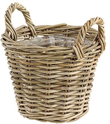 Dehner Panier en rotin avec anses, diamètre : 30 cm, Hauteur : 23 cm, tressé, Gris/Marron