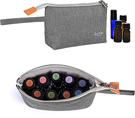 Luxja Tasche für Ätherische Öle, Ätherische Öle Tragetasche- Holds 8 Flaschen (5ml-15ml, einschließlich Roller-Flaschen), Tasche für Ätherisches Öle und Kleine Zubehör, Grau