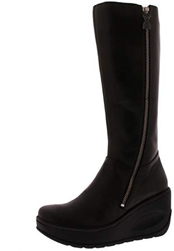 FLY London Womens Jate Moda Pelle Zeppa Stivali Invernali Alti al Ginocchio Diesel Nero 40.5 EU