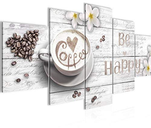 Runa Art - Bilder Küche Kaffee 200 x 100 cm 5 Teilig XXL Wanddekoration Design Weiss 020651c