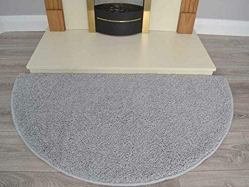 Half Moon Semi Circle Non Slip Machine Washable Hearth Living Room Fireside Rugs (Silver)