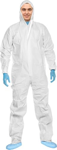ACE CoverX Combinaison de travail avec capuche - Combinaison de protection jetable pour le travail - contre les produits chimiques et les particules - blanc - M