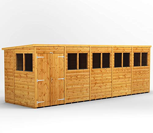POWER High Grade Premium Pent Garden Wooden Shed with Double Door, PVC Window sills, Door & Window Flexibility, made from 12mm Extra Thick Timber & Toughened Glass