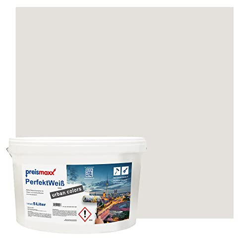Preismaxx Perfektweiß urban colors, bunte Wandfarbe, grau, greige, greige 5L, Innenfarbe, hohe Deckkraft Klasse 2, matt